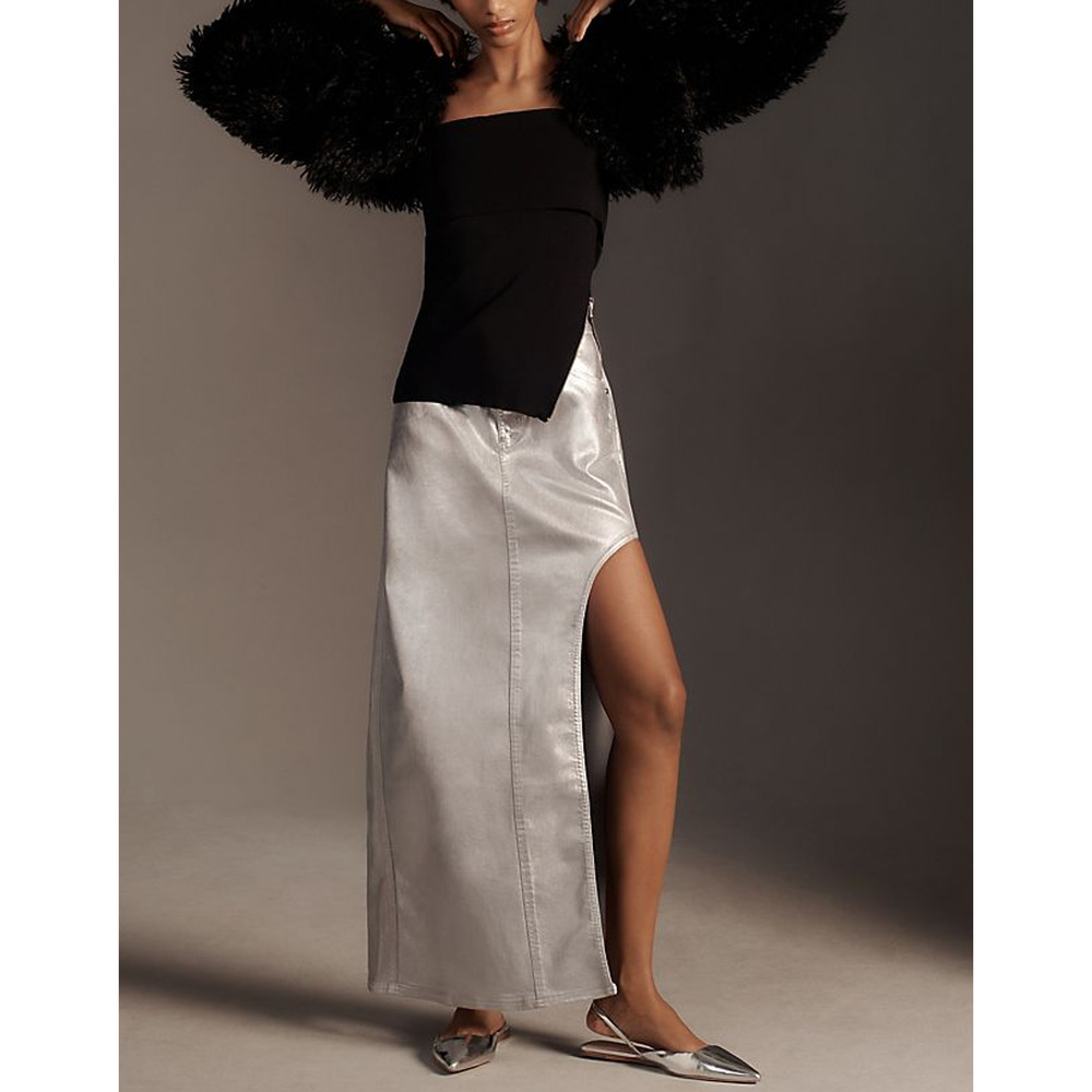 Pilcro 'Side-Slit' Silver Maxi Skirt Size 6